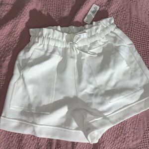 Glam White High Waist Paperbag Shorts